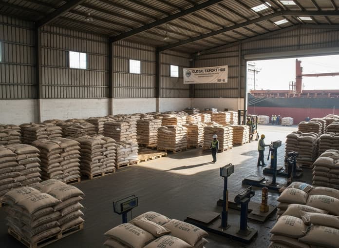 Container being loaded for international shipping