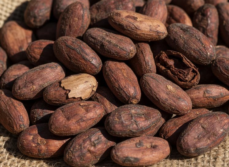 Close up of dried cocoa beans